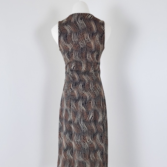 Vintage midi fitted dress abstract y2k v-neck plunge neckline wrap squiggles - Picture 9 of 13